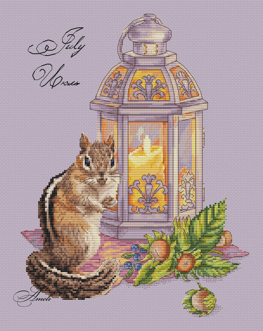 Squirrel with the Lamp. July. Calendar Series - PDF Cross Stitch Pattern - Wizardi