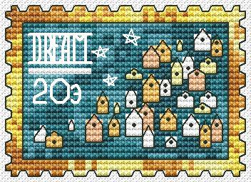 Stamp with Houses - PDF Cross Stitch Pattern - Wizardi