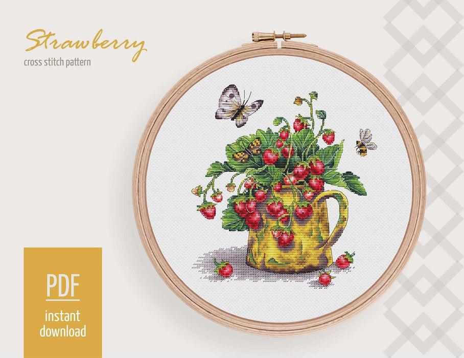 Strawberry Cross stitch pattern, Modern Cross Stitch Chart, Summer fruit cross stitch pattern PDF, DIY wall decor, Food cross stitch design - Wizardi