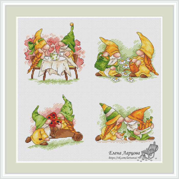 Summer Garden Dwarfs - PDF Cross Stitch Pattern - Wizardi