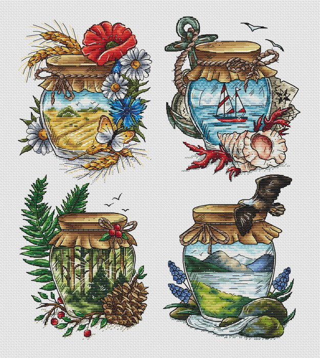 Summer in the Jars. Mountains - PDF Cross Stitch Pattern - Wizardi