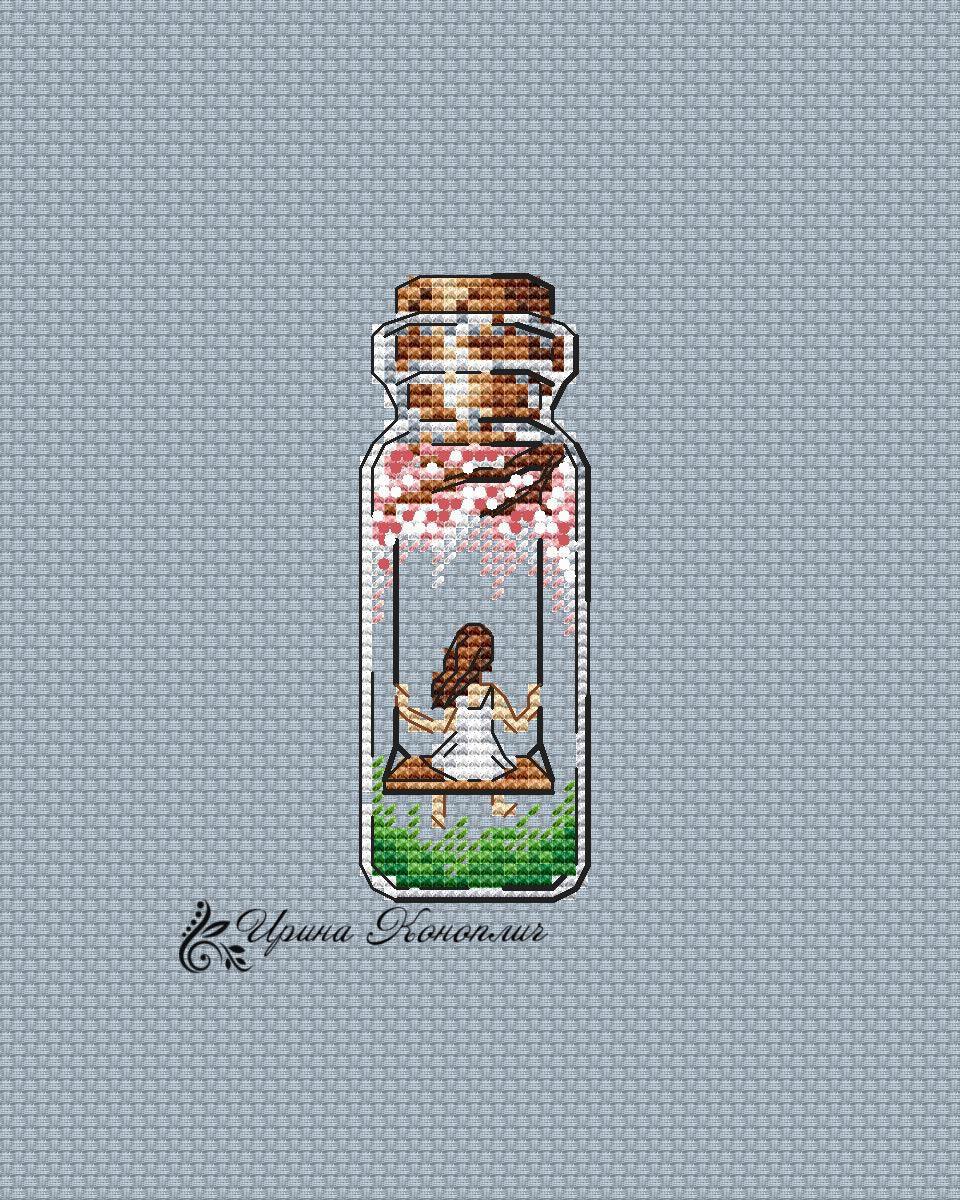 Swing Bottle on Plastic Canvas - Kitten PDF Counted Cross Stitch Pattern - Wizardi