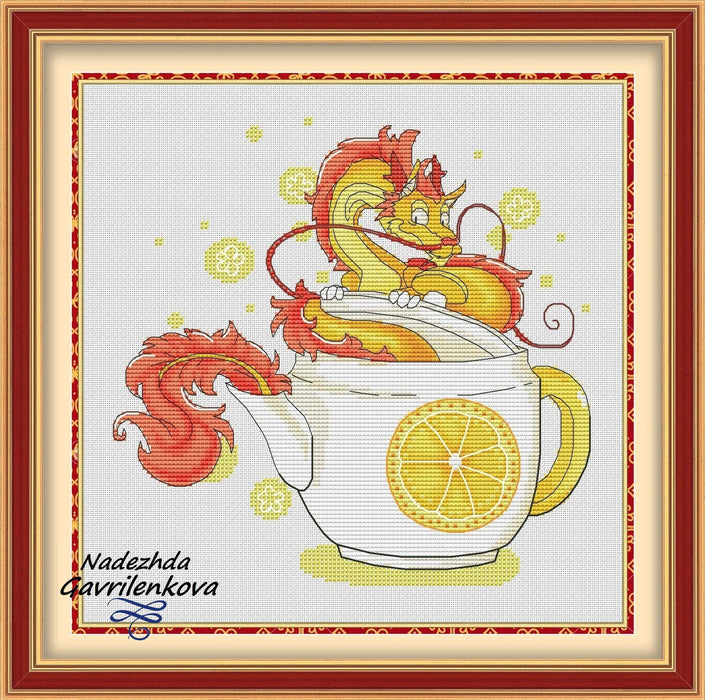 Tea dragon - PDF Counted Cross Stitch Pattern - Wizardi