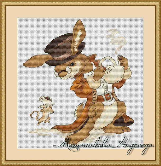 Tea Drinking. Rabbit - PDF Free Cross Stitch Pattern - Wizardi