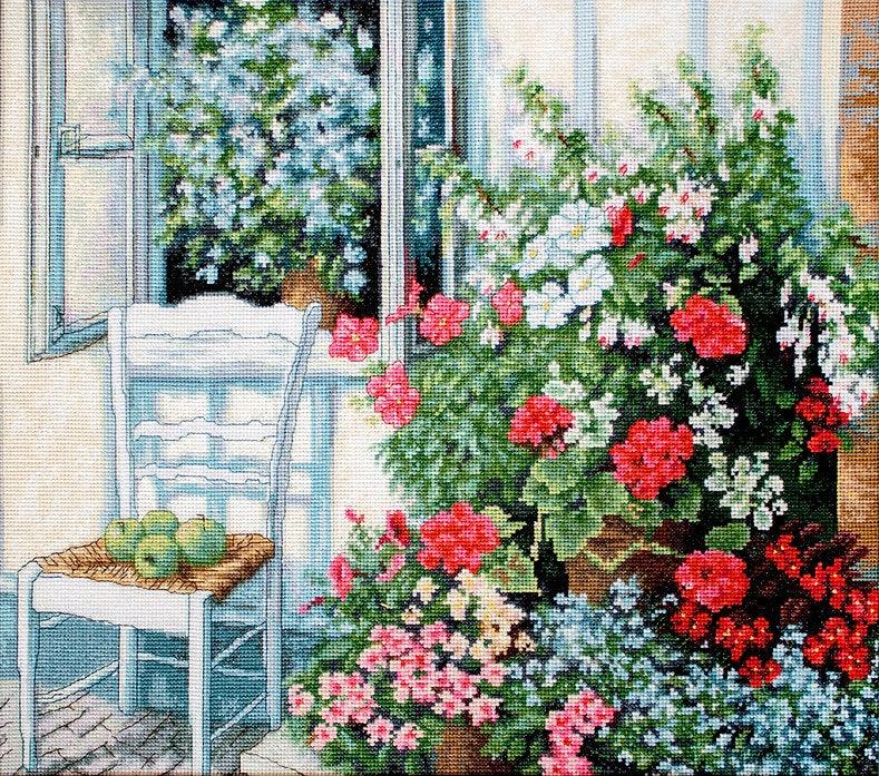 Terrace with Flowers BU4017L Counted Cross-Stitch Kit - Wizardi