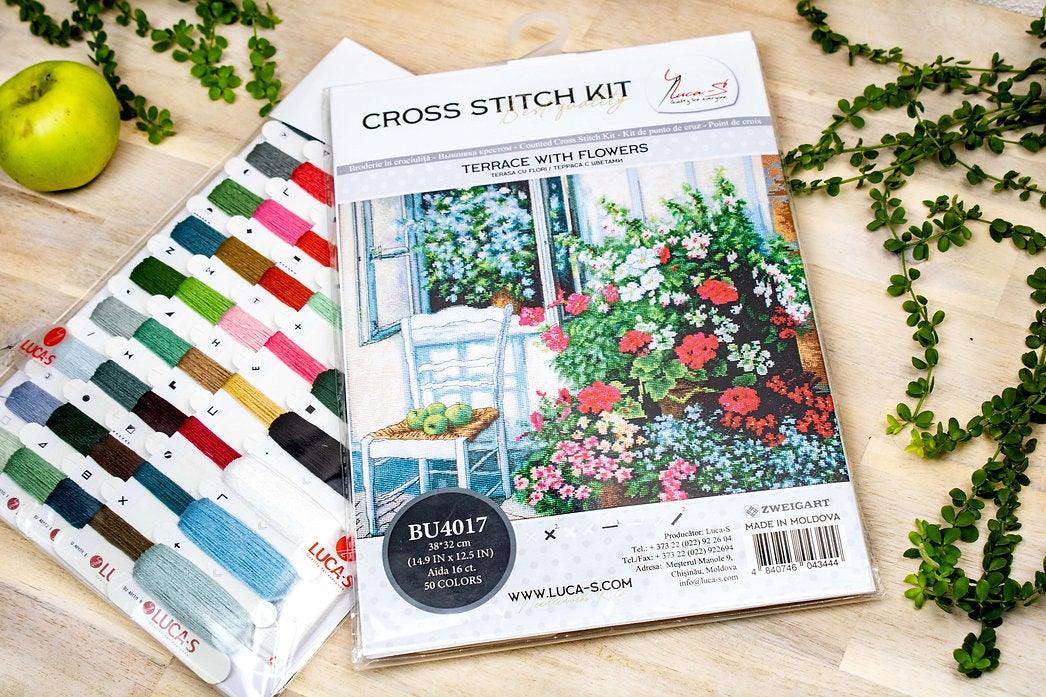 Terrace with Flowers BU4017L Counted Cross-Stitch Kit - Wizardi