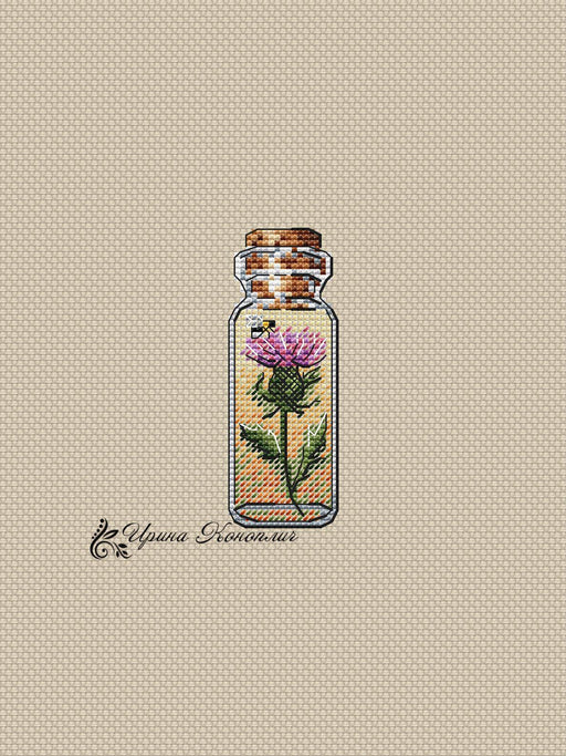 Thistle Flower Bottle on Plastic Canvas - PDF Counted Cross Stitch Pattern - Wizardi