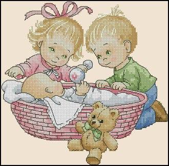 Triplets 4 - PDF Free Cross Stitch Pattern - Wizardi