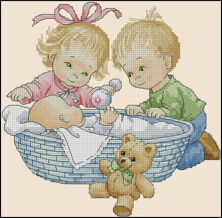 Triplets - PDF Free Cross Stitch Pattern - Wizardi