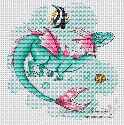 Water Dragon - PDF Cross Stitch Pattern - Wizardi