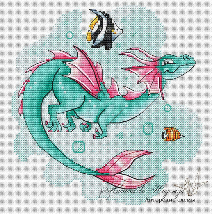 Water Dragon - PDF Cross Stitch Pattern - Wizardi