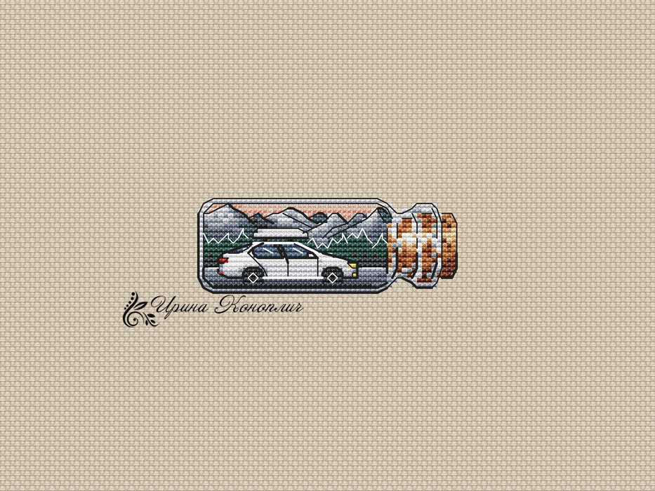 White Car Bottle on Plastic Canvas - PDF Counted Cross Stitch Pattern - Wizardi