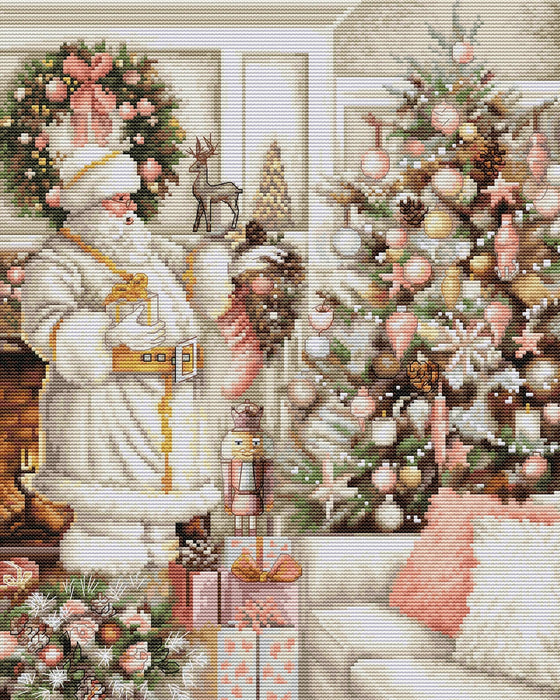 White Santa With Christmas Tree BU5019L Counted Cross-Stitch Kit - Wizardi