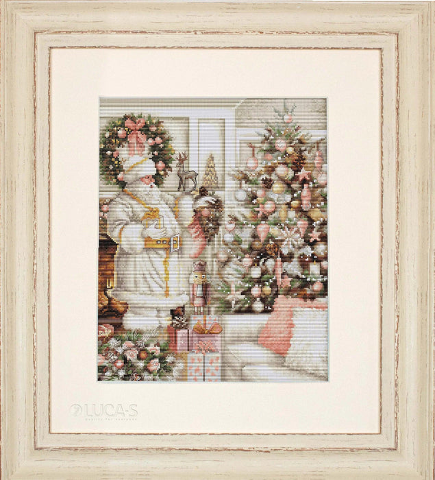 White Santa With Christmas Tree BU5019L Counted Cross-Stitch Kit - Wizardi