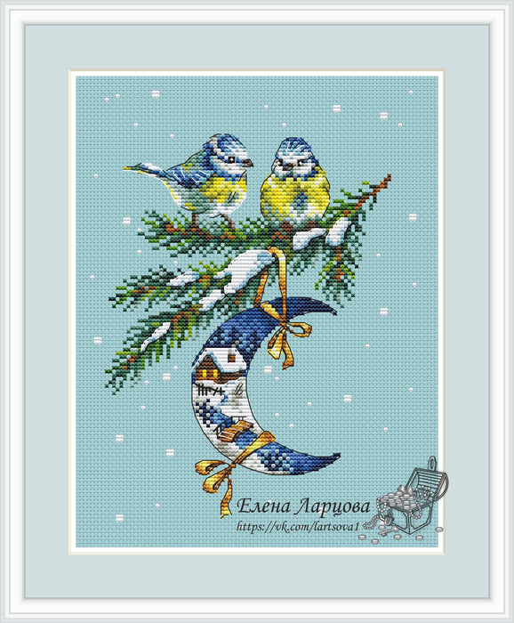 Winter Mood with Bullfinches- PDF Cross Stitch Pattern - Wizardi