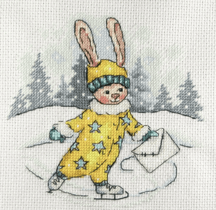 Winter Rabbit on Skates - PDF Cross Stitch Pattern - Wizardi