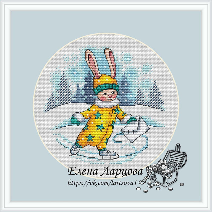 Winter Rabbit on Skates - PDF Cross Stitch Pattern - Wizardi