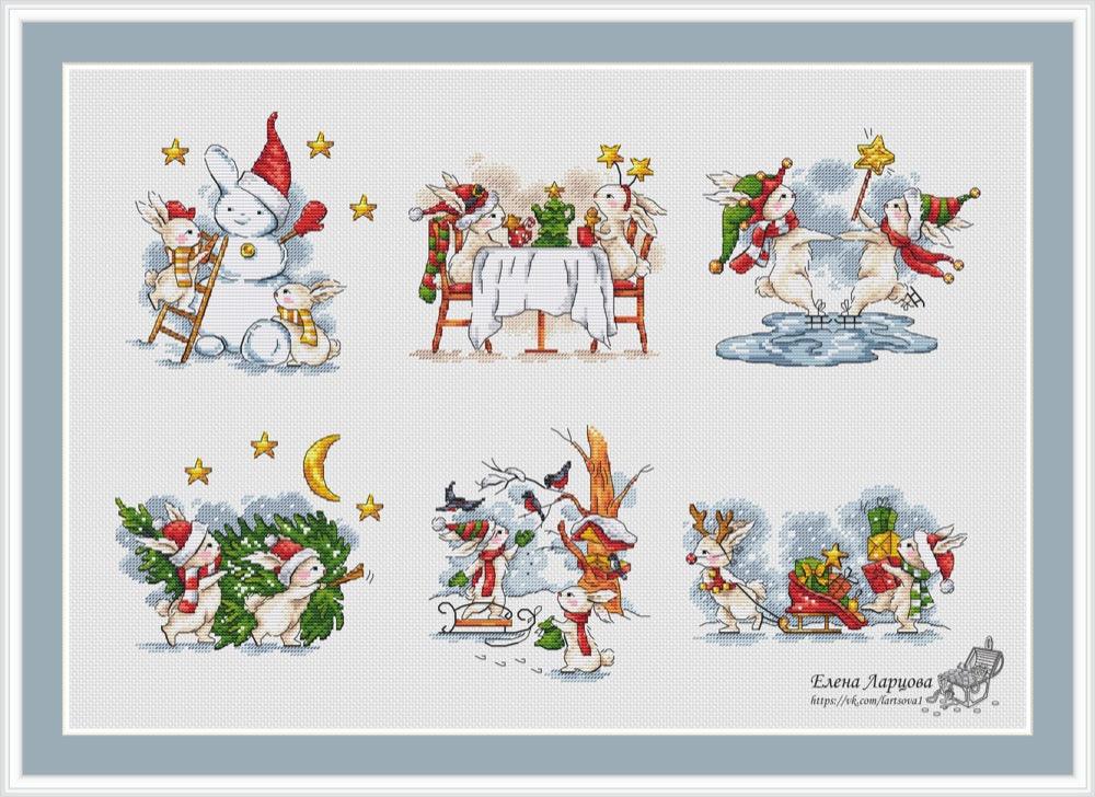 Winter Rabbits - PDF Cross Stitch Pattern - Wizardi