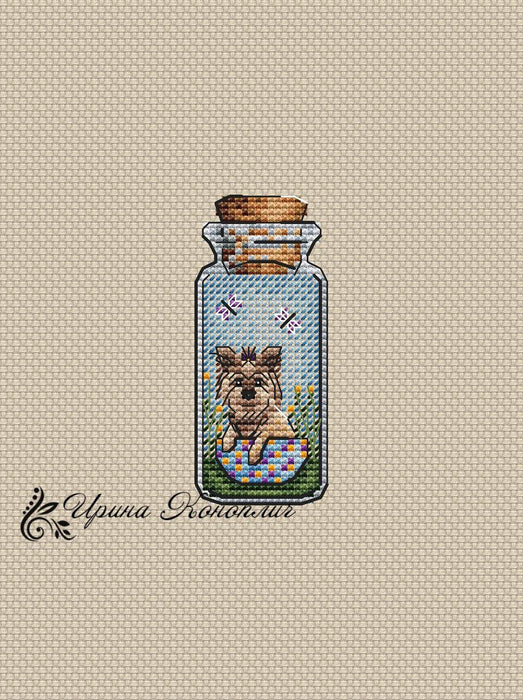 Yorkshire Terrier Girl Bottle on Plastic Canvas - PDF Counted Cross Stitch Pattern - Wizardi